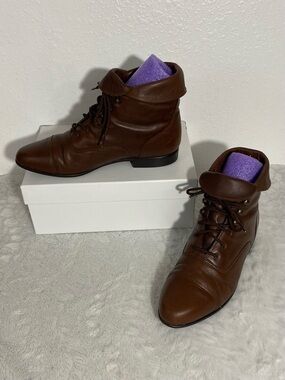 Vintage Ellemenno Alamo Brown Leather Ankle Boots Women’s Size 9M